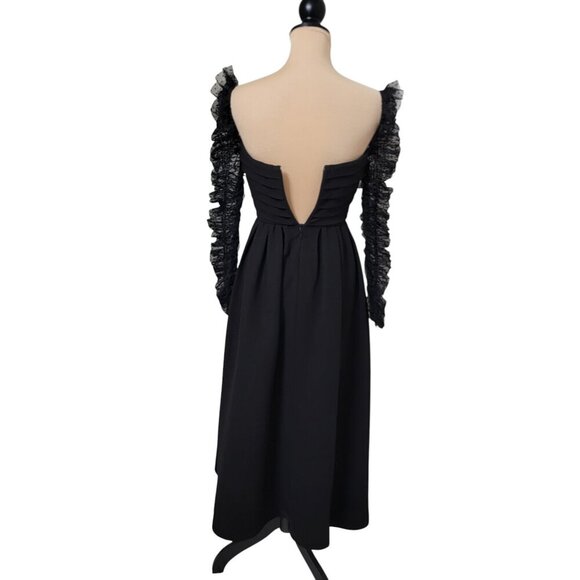 Self-Portrait Size 2 Black Crepe Dot Mesh Midi Dress. Excellent Used Condition - Picture 5 of 15